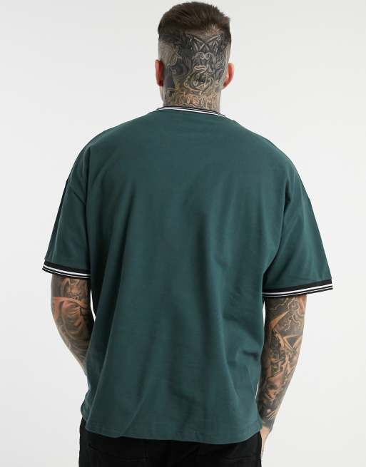 ASOS DESIGN oversized pique t-shirt with tipping in dark green