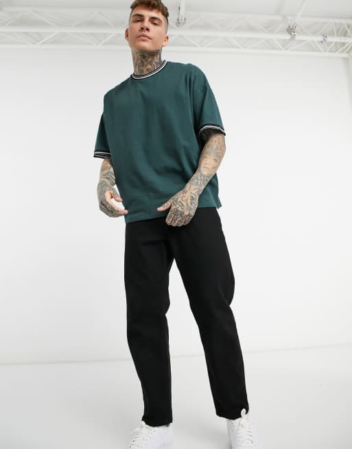 ASOS DESIGN oversized pique t-shirt with tipping in dark green