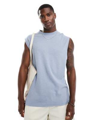 ASOS DESIGN oversized pique tank in blue-Grey