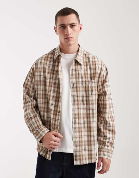 ASOS DESIGN oversized check shirt in beige
