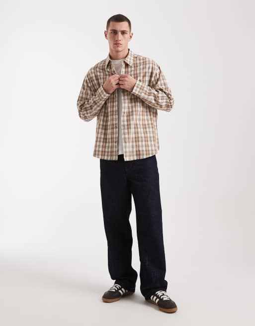 ASOS DESIGN oversized plaid shirt in beige, 2 of 5