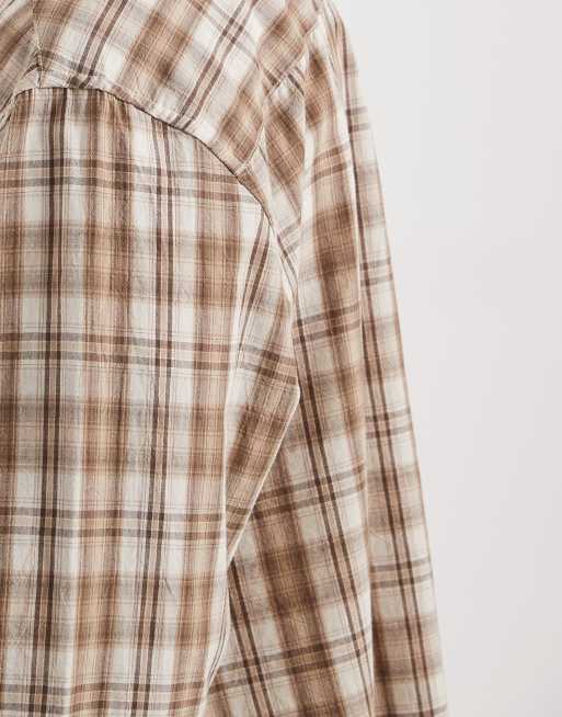 ASOS DESIGN oversized plaid shirt in beige, 3 of 5