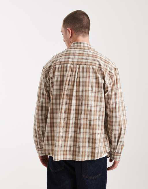 ASOS DESIGN oversized plaid shirt in beige, 4 of 5