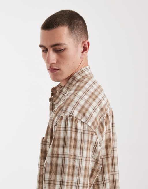 ASOS DESIGN oversized plaid shirt in beige, 5 of 5