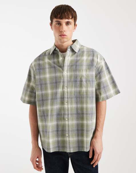 ASOS DESIGN oversized plaid shirt in khaki - view 1