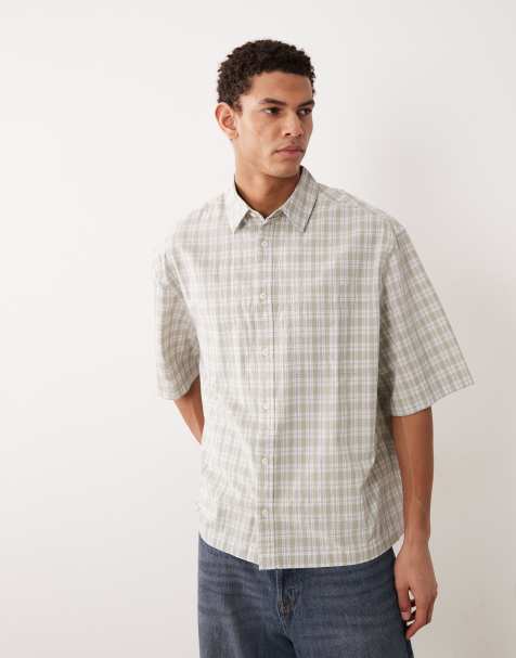 ASOS DESIGN oversized plaid shirt in sage green - view 1