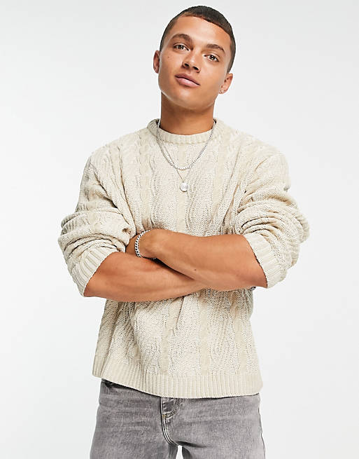 Jumpers & Cardigans oversized plated cable knit jumper in oatmeal 