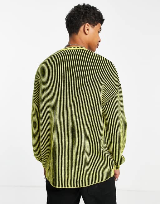 ASOS DESIGN oversized plated rib stripe sweater in yellow | ASOS