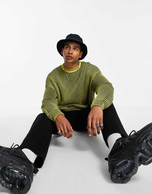 ASOS DESIGN oversized plated rib stripe sweater in yellow | ASOS