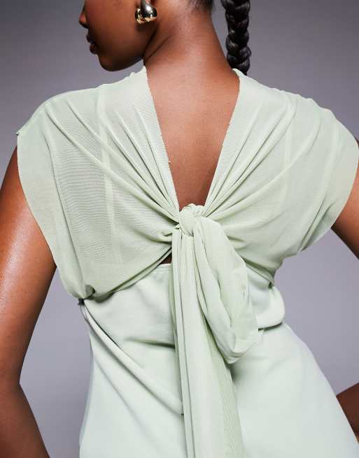 ASOS DESIGN - Oversized playsuit met pofmouw en doorschijnende overlay in, 3 van 4
