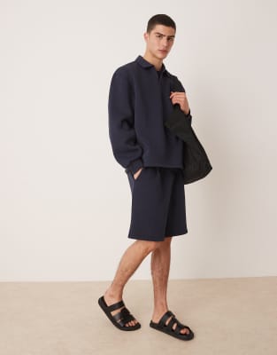 Asos Design Oversized Pleated Shorts In Navy