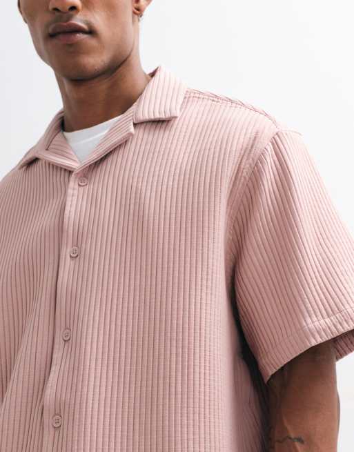 ASOS DESIGN - Oversized plissé overhemd met reverskraag in oudroze, 3 van 5