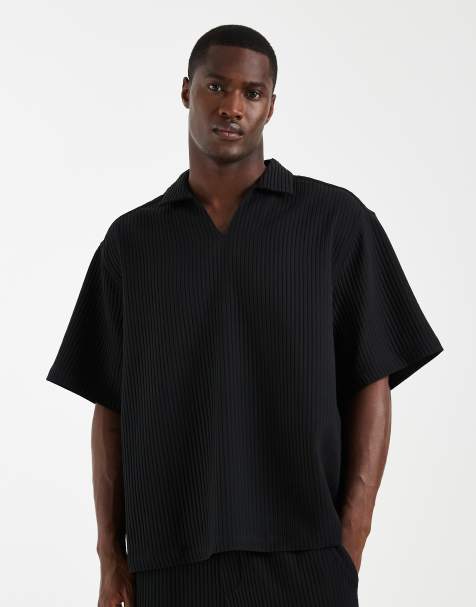 ASOS DESIGN - Oversized plissé overhemd zonder sluiting in zwart, deel van co-ord set - view 1