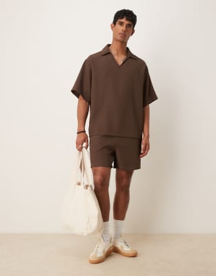 Asos Design Oversized Plisse Shorts In Brown