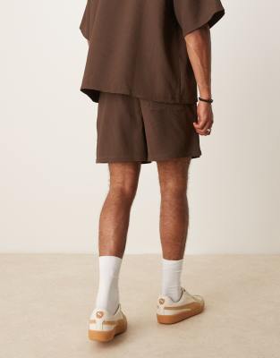 Asos Design Oversized Plisse Shorts In Brown
