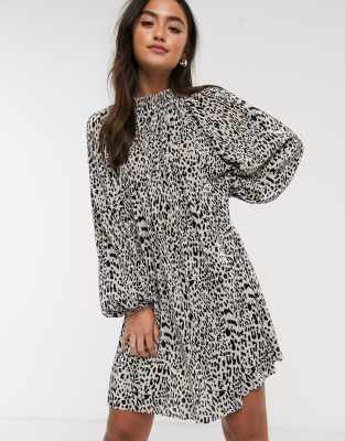 ASOS DESIGN oversized plisse smock dress in animal print