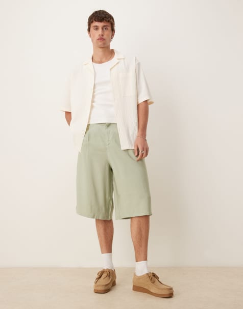 ASOS DESIGN - Oversized, plisserede og salviegrønne bermudashorts med - view 1