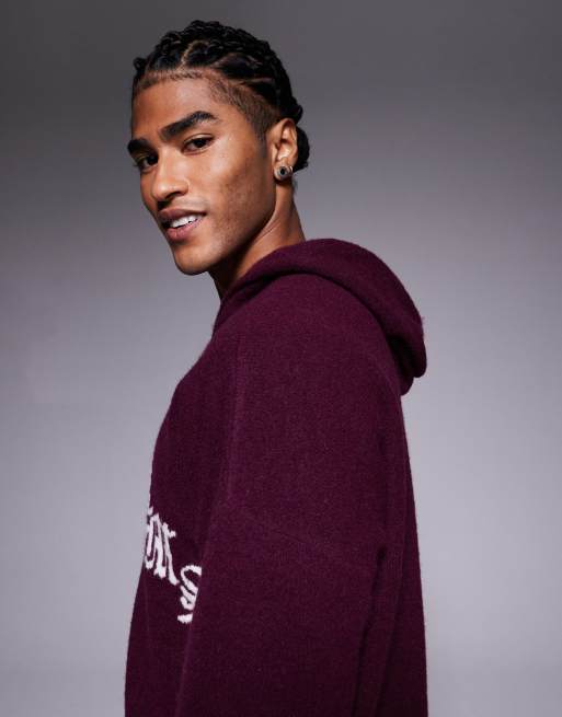 ASOS DESIGN - Oversized pluizige gebreide hoodie met gothic print in bruin, 4 van 5