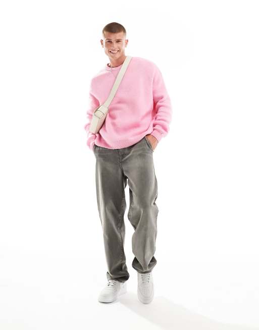 ASOS DESIGN - Oversized pluizige gebreide trui met ronde hals in roze, 2 van 4
