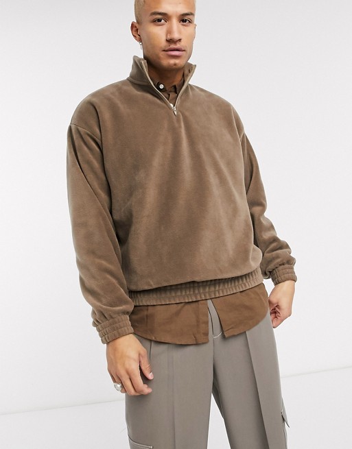 ASOS DESIGN oversized polar fleece half zip sweatshirt in brown