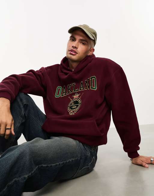 ASOS DESIGN oversized teddy fleece half zip sweatshirt in burgundy