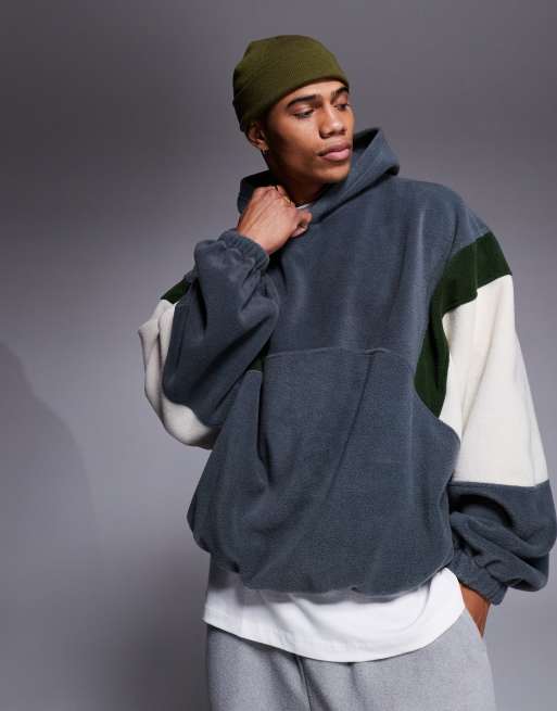 ASOS DESIGN oversized polar fleece hoodie with color block in gray