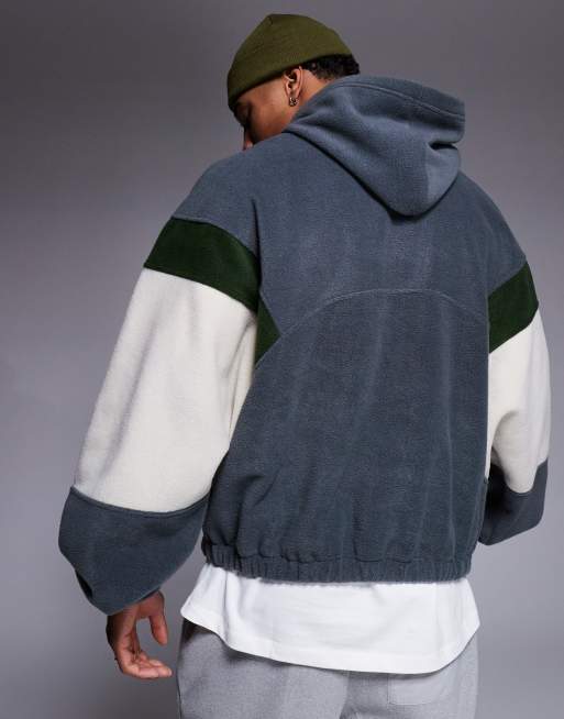 ASOS DESIGN oversized polar fleece hoodie with colour block in grey ASOS