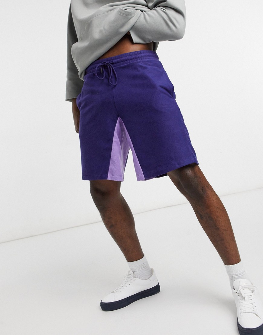 ASOS DESIGN oversized polar fleece shorts set in pastel color block-Purple