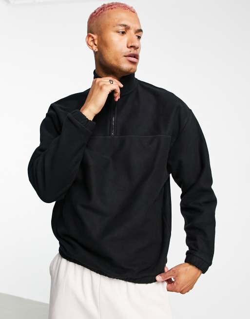 ASOS DESIGN oversized polar fleece track jacket in black