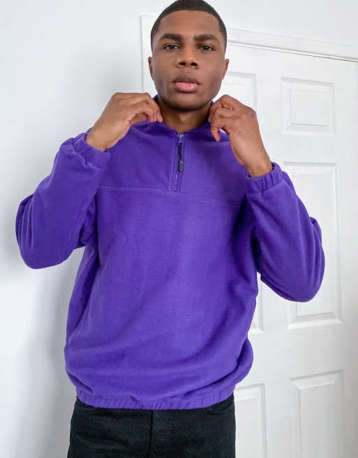 ASOS DESIGN oversized polar fleece sweatshirt with half zip in bright purple