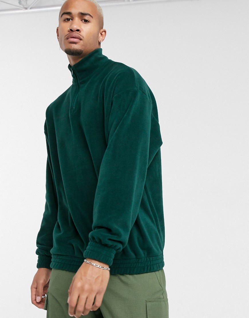 ASOS DESIGN oversized polar fleece sweatshirt with half zip in deep green