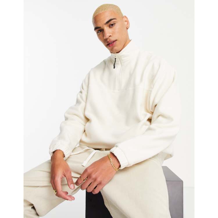 ASOS DESIGN oversized polar fleece sweatshirt with half zip in off