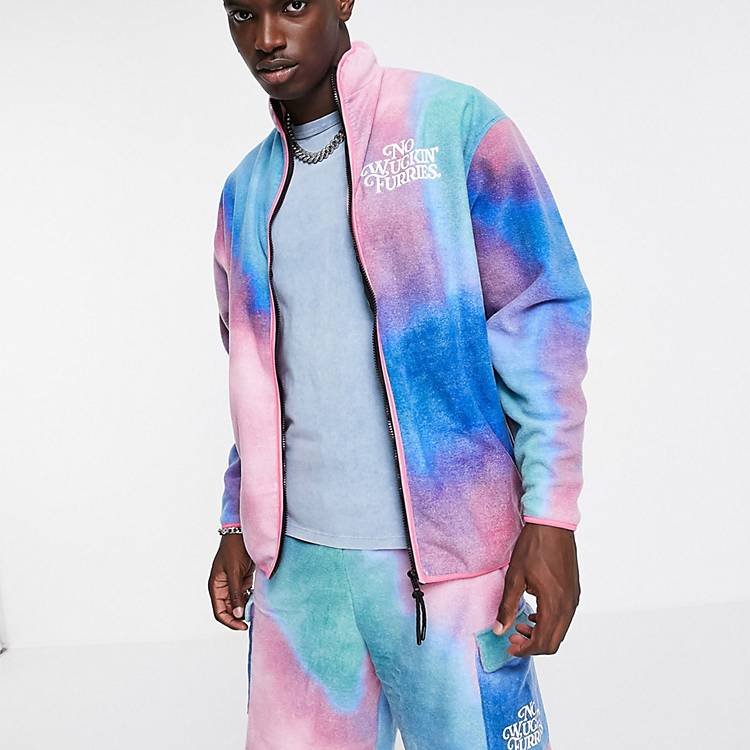 Asos Men Clothing Jackets Fleece Jackets Oversized polar fleece track jacket in abstract print with embroidery part of a set 