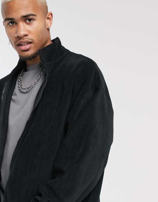 ASOS DESIGN oversized polar fleece track jacket in black