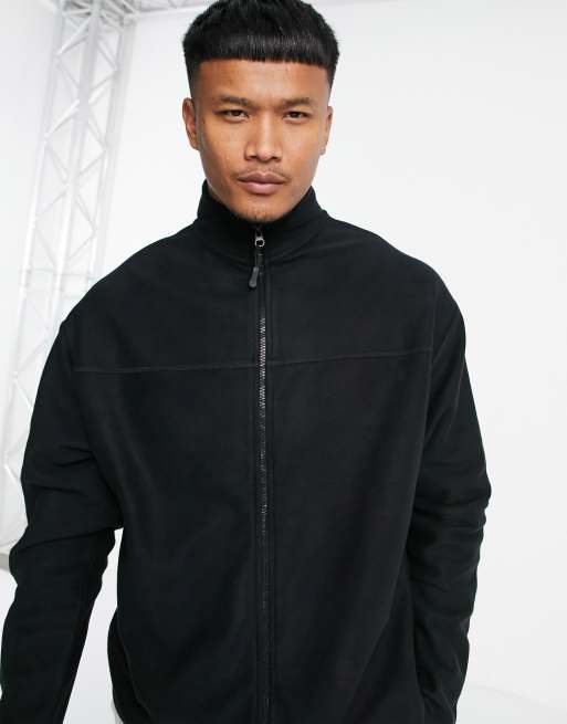 ASOS DESIGN oversized polar fleece track jacket in black