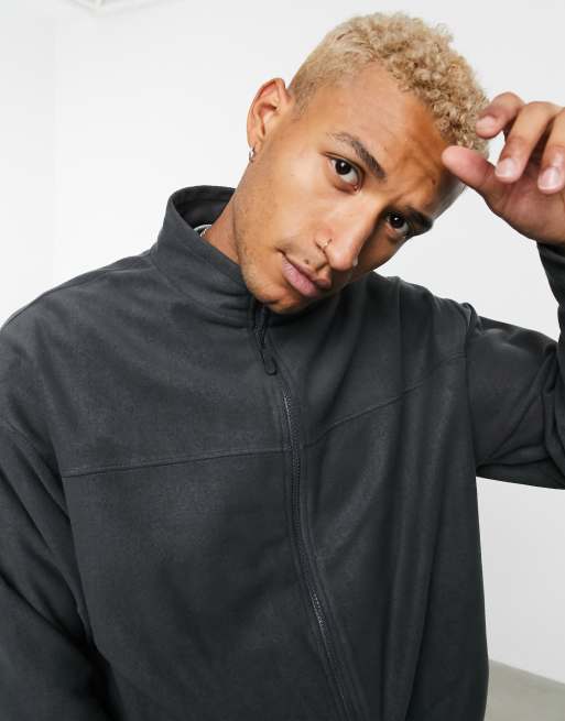 ASOS DESIGN oversized polar fleece track jacket in black