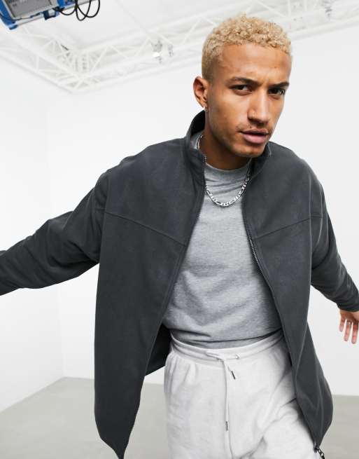 ASOS DESIGN oversized polar fleece track jacket in charcoal grey