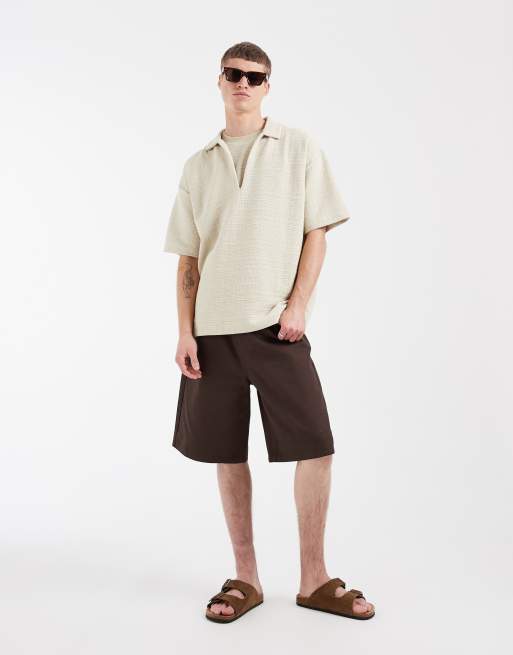 ASOS DESIGN oversized polo in beige texture, 3 of 5
