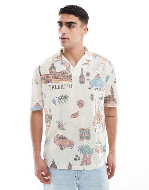 ASOS DESIGN oversized polo in postcard print - view 1