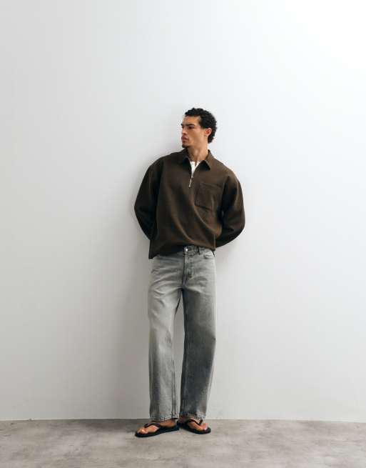 ASOS DESIGN oversized polo med halv lynlås i brun, 2 af 5