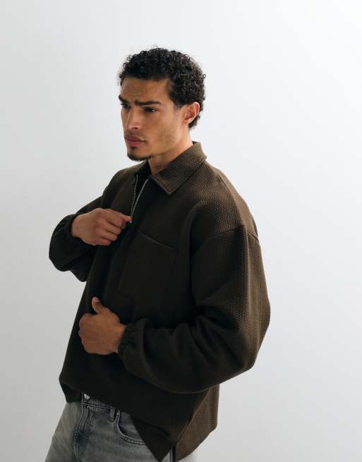 ASOS DESIGN oversized polo med halv lynlås i brun, 5 af 5
