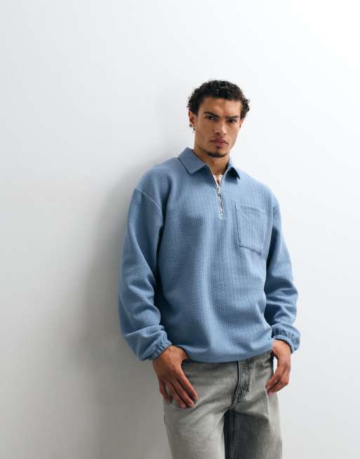 ASOS DESIGN oversized polo med kvart lynlås i blå, 2 af 5
