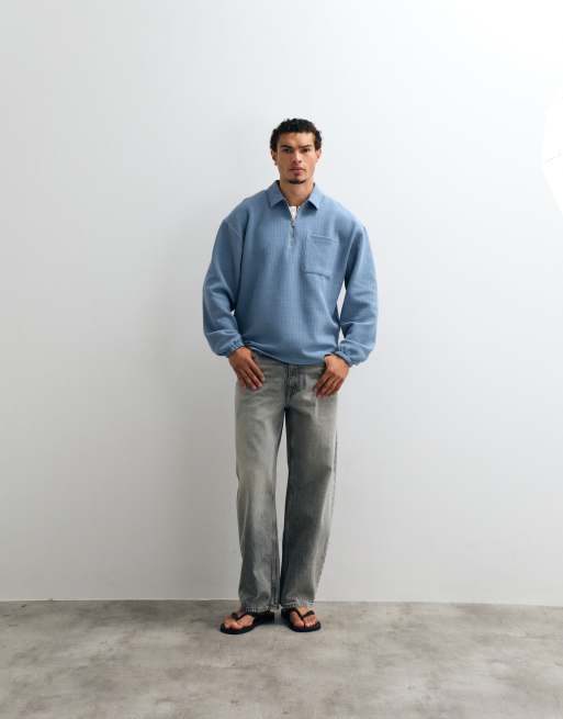 ASOS DESIGN oversized polo med kvart lynlås i blå, 4 af 5