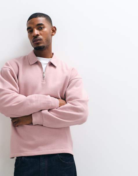 ASOS DESIGN oversized polo med kvart lynlås i pink - view 1
