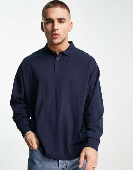 ASOS DESIGN - Oversized polo met lange ballonmouwen in marineblauw