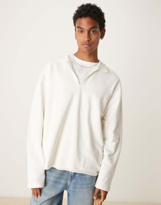 ASOS DESIGN - Oversized polo met onafgewerkte zoom in wit