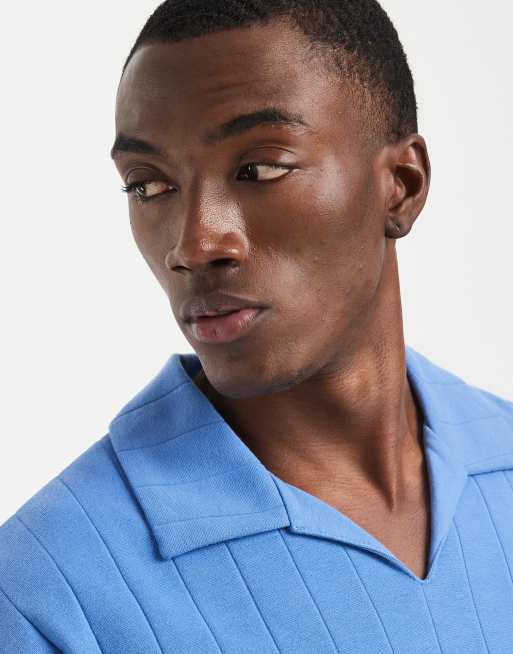 ASOS DESIGN - Oversized polo met reverskraag en brede ribbels in blauw, 2 van 5