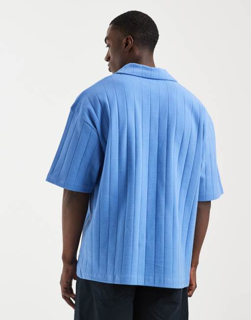 ASOS DESIGN - Oversized polo met reverskraag en brede ribbels in blauw, 5 van 5