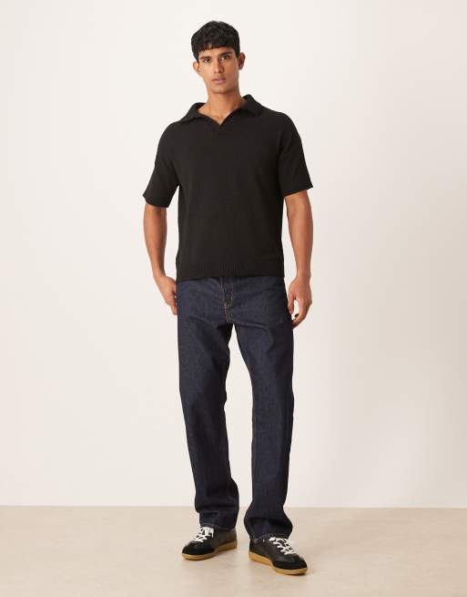 ASOS DESIGN - Oversized polo met textuur en inkeping aan de hals in zwart, 2 van 5