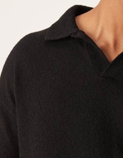ASOS DESIGN - Oversized polo met textuur en inkeping aan de hals in zwart, 5 van 5